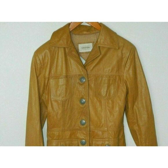 Crayon Leather Trench Coat Brown Cognac Vintage Made in Argentina. Size Small - Picture 6 of 12